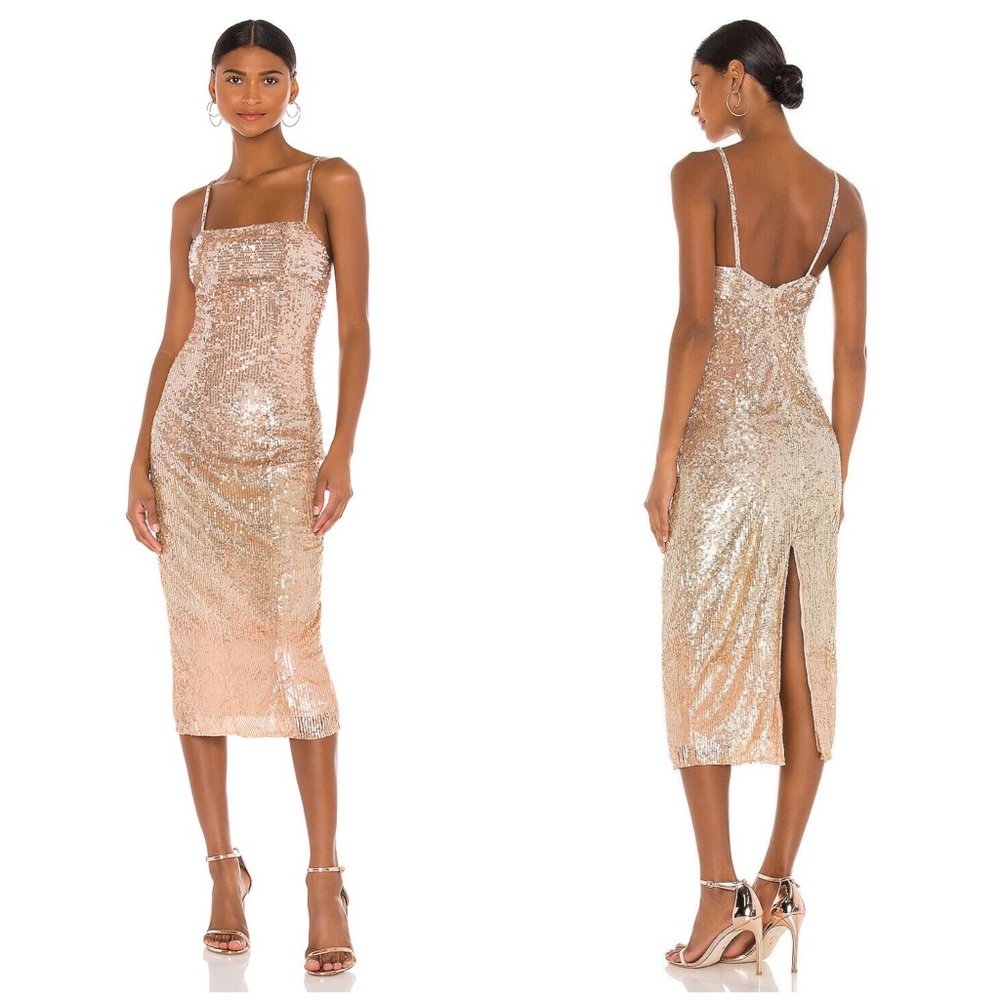 Rêve Riche Maida Gold Ombre Sequin Midi Dress in Champagne Degrade Size 36 S